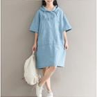 Hooded Elbow-sleeve Denim T-shirt Dress