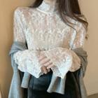 Long-sleeve Lace Mock-neck T-shirt