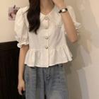 Short-sleeve Lace Trim Crop Shirt
