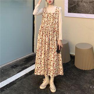 Mock Neck Plain Top / Floral Print Pinafore Dress (various Designs)