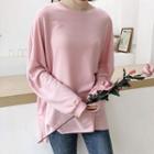 Long-sleeve Buttoned-side T-shirt