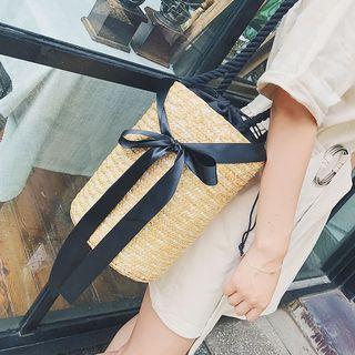 Bow-accent Straw Bucket Cross Bag
