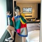 Color-block Crewneck Loose-fit Long-sleeve Knit Sweater As Shown In Figure - One Size