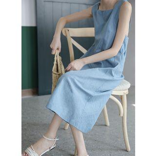 Sleeveless Cross-strap Linen Midi Dress
