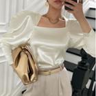Puff-sleeve Square-neck Blouse Ivory - One Size