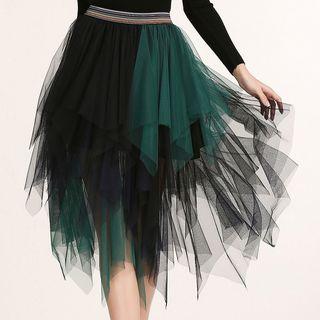 Asymmetric Hem Tulle Skirt
