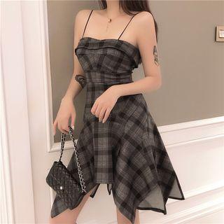 Plaid Slim-fit Sleeveless Dress