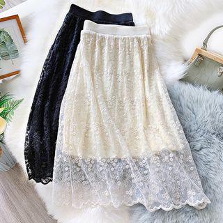 Fleece-lined Embroidered Mesh Skirt