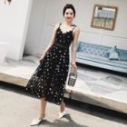 Sequined Star Strappy A-line Midi Dress