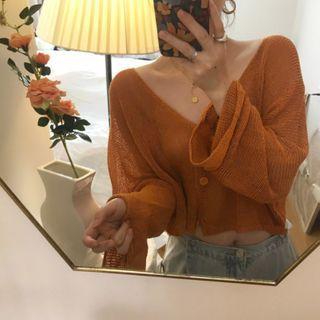 V-neck Plain Knitted Light Cardigan
