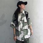 Elbow-sleeve Camouflage Casual Shirt As Shown In Figure - One Size