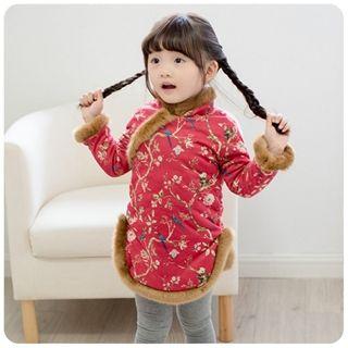 Furry-trim Floral Thermal Dress