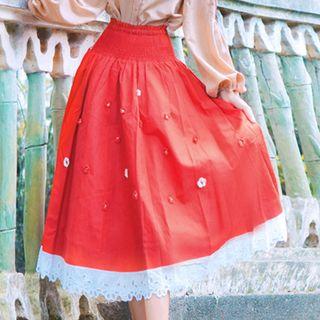 Set: Embroidered Blouse + A-line Midi Skirt