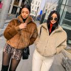 Funnel-neck Faux-fur Boxy Jacket