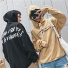 Dolman-sleeve Long-sleeved Floral Print Lettering Loose-fit Hooded Sweatshirt