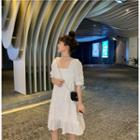 Short-sleeve Square-neck Mini Dress White - One Size
