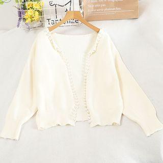 Plain Long Sleeve Knit Cardigan White - One Size