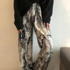 Ink Wash Tie-dye High-waist Shift Wide-cuff Pants