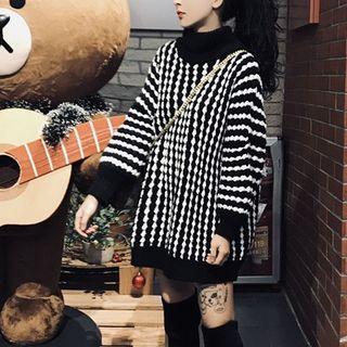 Mock Neck Pattern Knit Top Black - One Size
