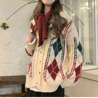 Argyle Loose-fit Cardigan Almond - One Size
