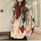 Argyle Loose-fit Cardigan Almond - One Size