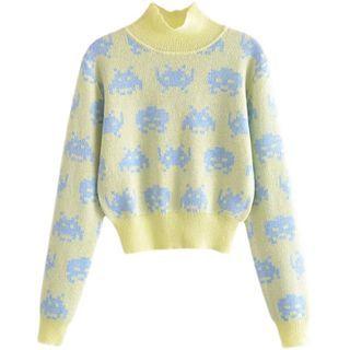 Mock-neck Jacquard Cropped Sweater