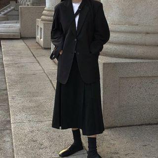 Single Breasted Blazer / High-waist Plain A-line Skirt