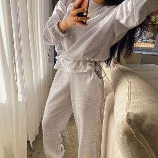 Set: Layered-hem Drawstring Sweatshirt + Jogger Pants