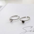 925 Sterling Silver Rhinestone / Stone Ribbed Open Ring