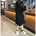 V-neck Long-sleeve Midi Pullover Dress Black - One Size