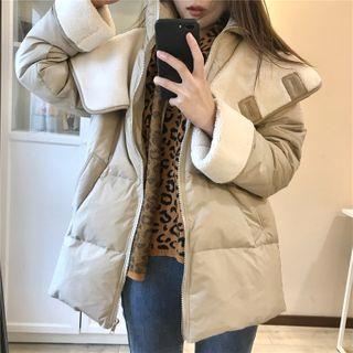 Fleece Panel Padded Zip-up Hooded Jacket