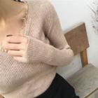 Lace V-neck Slim-fit Knit Top