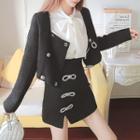Tie-neck Blouse / Rhinestone Bow Jacket / A-line Skirt