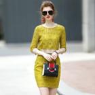 Set: Cropped Lace 3/4-sleeve Top + Pencil Skirt