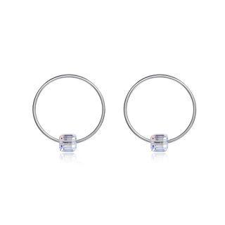 925 Sterling Silver Fashion Simple Geometric Round Square Earrings With Austrian Element Crystal Silver - One Size