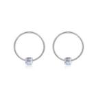 925 Sterling Silver Fashion Simple Geometric Round Square Earrings With Austrian Element Crystal Silver - One Size