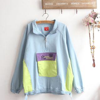Color Block Denim Pullover Light Blue - One Size