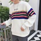 Color-block Lace-up Sweater