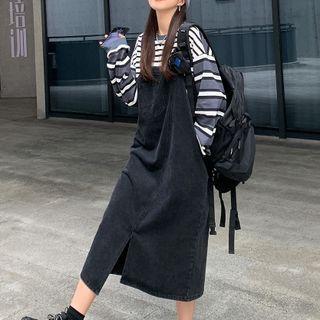Asymmetrical Denim Midi Overall Dress