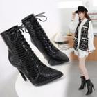 Pointy-toe Lace-up High-heel Short Boots