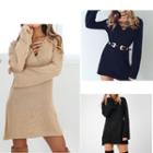 Lace Up Front Long Sleeve Knit Dress