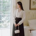 Faux Pearl Shirt / Midi A-line Skirt / Set