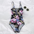 Cutout-back Tropical Flower Swimsuit