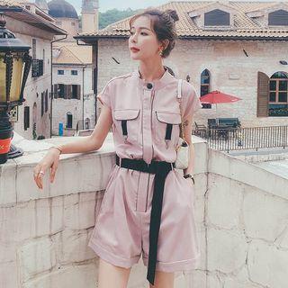 Set: Short-sleeve Pocket Detail Romper + Belt