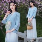 V-neck Tie-strap Blouse / Culottes