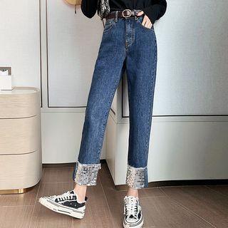 Lace-cuff Straight-cut Jeans
