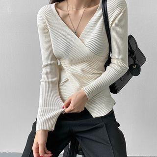 Slim-fit Ribbed Wrap Knit Top