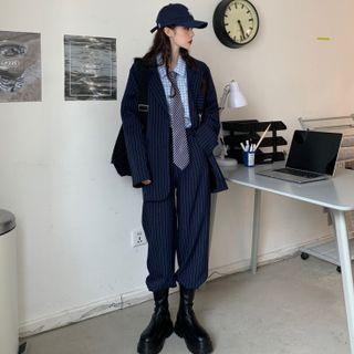 Striped Single-breasted Blazer / Plaid Shirt / Dress Pants