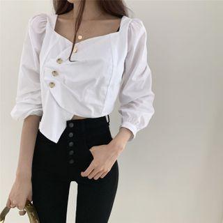 Irregular Short-sleeve Slim-fit Blouse