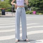 High-waist Straight Cut Slit Jeans